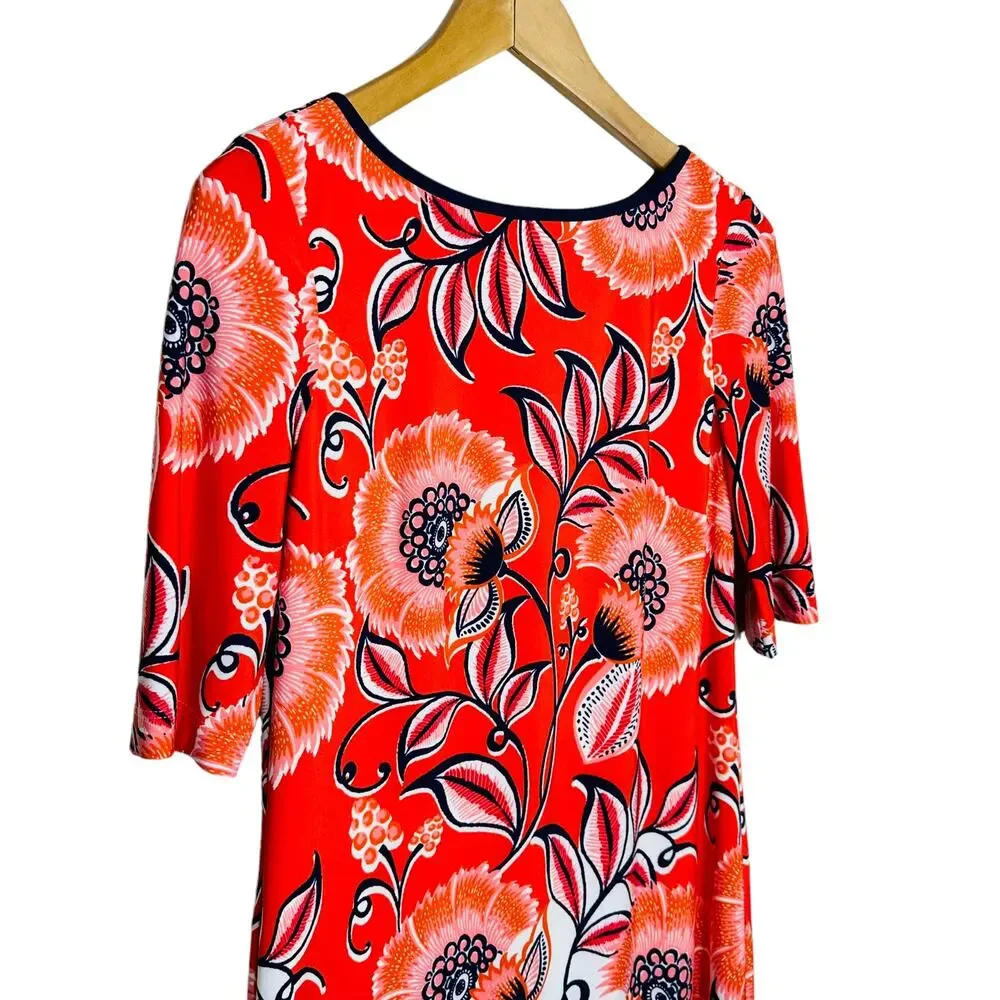 Eliza J Short Sleeve Red Orange Navy Big Floral Sheath Dress Size 2 - Picture 3 of 12